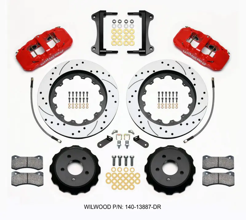 Wilwood Aero6 Front Hat Kit 15.00 Drilled Red 2015-Up Mustang W/Lines - 140-13887-Dr 1