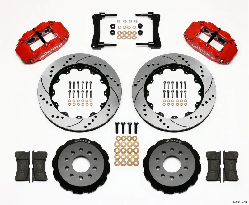 Wilwood Narrow Superlite 6R Front Hat Kit 14.00In Drill Red 2005-2014 Mustang - 140-9110-Dr 1