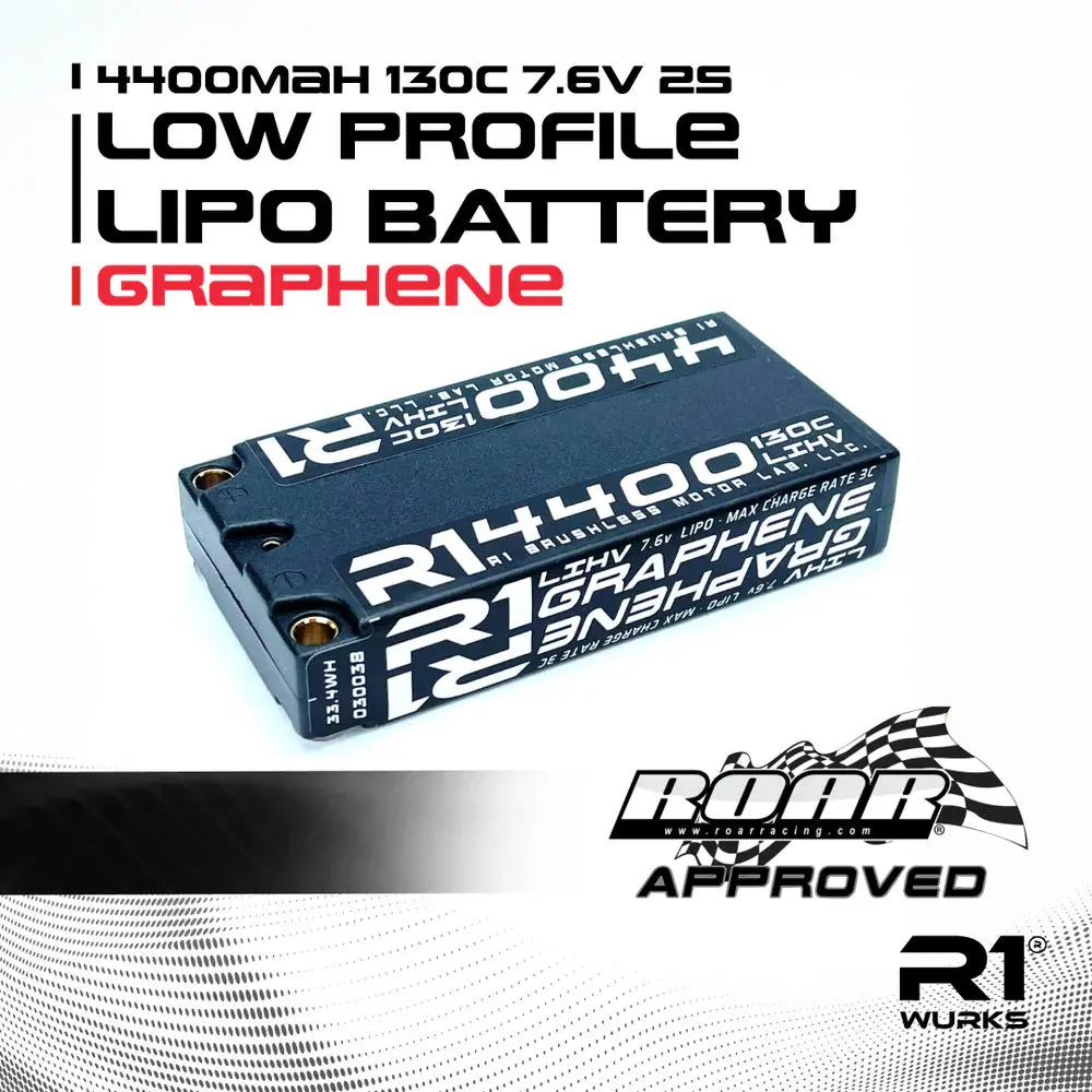 R1wurks 4400Mah 130C 7.6V 2S Low Profile Shorty Lipo Battery, Graphene 1