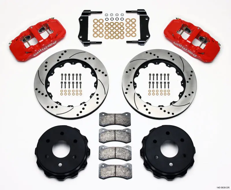 Wilwood Aero4 Reartruck Kit 14.25In Drill Red 1999-2010 Gm 1500-Suv 2 Piston Oe Caliper - 140-9838-Dr 1