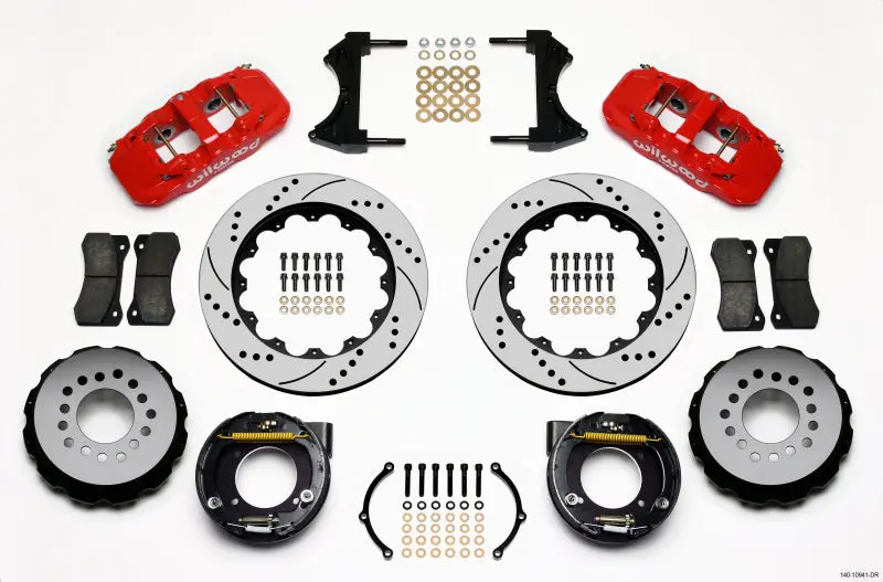 Wilwood Aero4 Rear P-Brake Kit 14.00In Drilled Red Chevy C-10 2.42 Offset 5-Lug - 140-10941-Dr 1