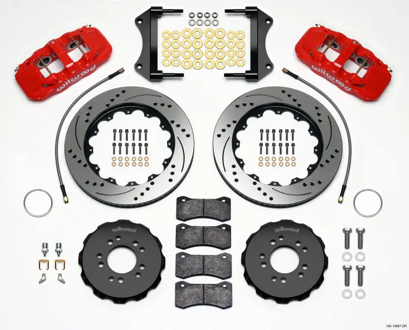 Wilwood Aero6 Front Hat Kit 14.25 Drilled Red 2014-Up Corvette C7 W/Lines - 140-13697-Dr 1