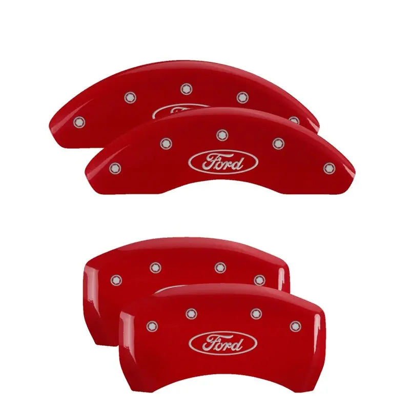 Mgp 4 Caliper Covers Engraved Front & Rear 22-24 Ford Maverick Red Finish Silver Ford Logo 1