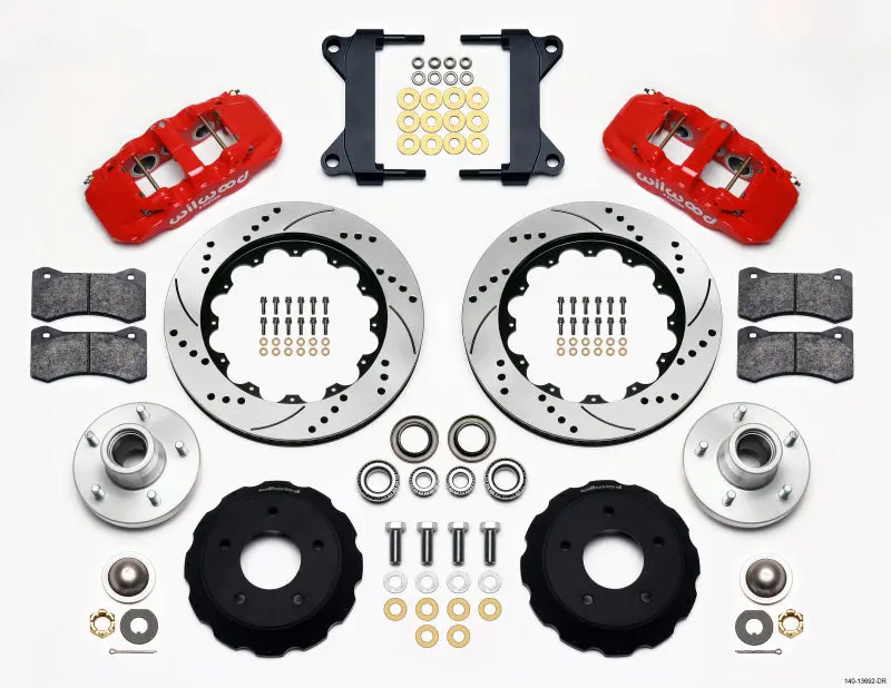 Wilwood Aero6 Front Hub Kit 14.00 Drilled-Red Chevy C-10 60-87 Cpp Drop Spindle - 140-13692-Dr 1