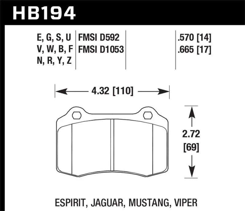Hawk 2010 Camaro Ss Hps Street Rear Brake Pads - Hb194f.570 1