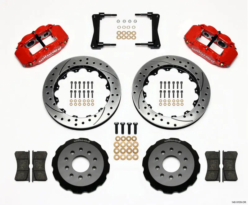 Wilwood Narrow Superlite 6R Front Hat Kit 13.06In Drill Red 2005-2014 Mustang - 140-9109-Dr 1