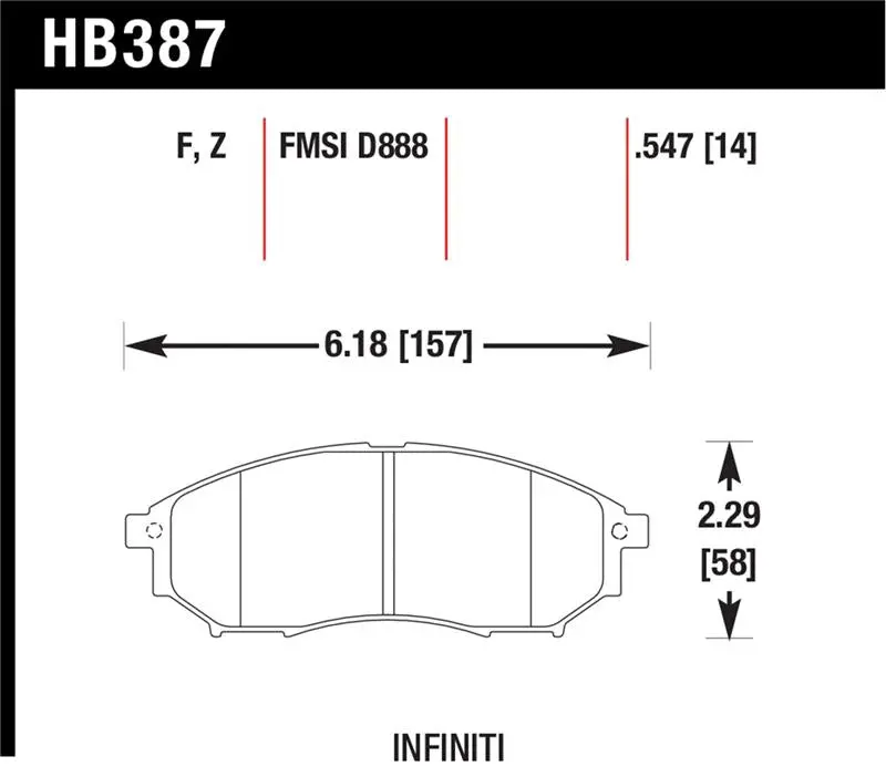 Hawk 06-09 350Z/ 05-08 G35 W/O Brembo Performance Ceramic Street Front Brake Pads 1