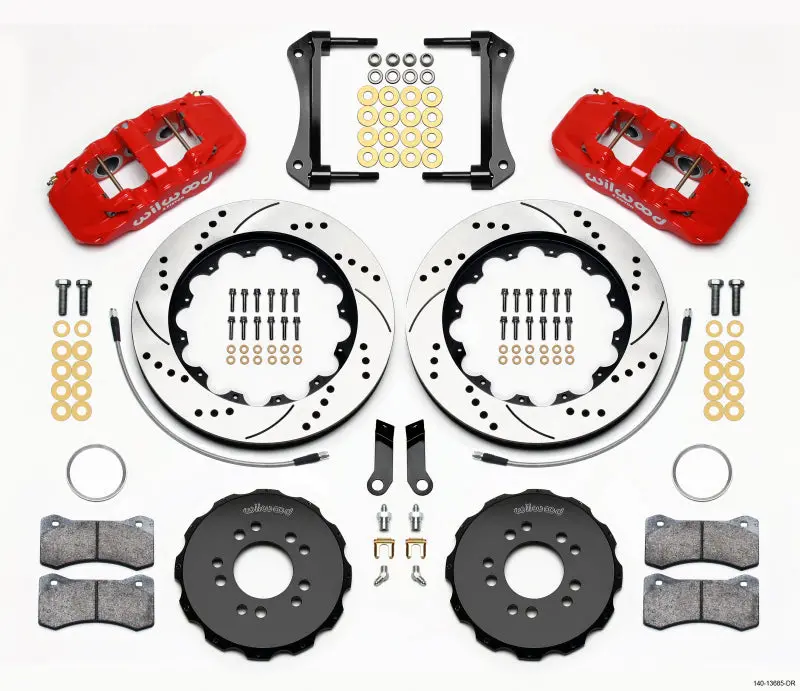 Wilwood Aero6 Front Hat Kit 14.00 Drilled Red 2005-2014 Mustang W/ Bmr Suspn. W/Lines - 140-13685-Dr 1