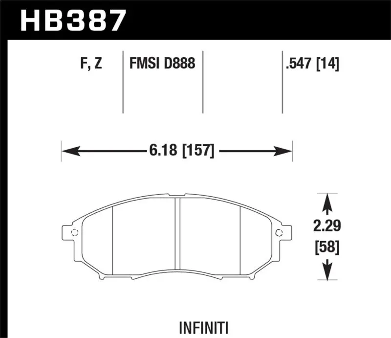 Hawk 06-09 350Z/ 05-08 G35 W/O Brembo Performance Ceramic Street Front Brake Pads 2
