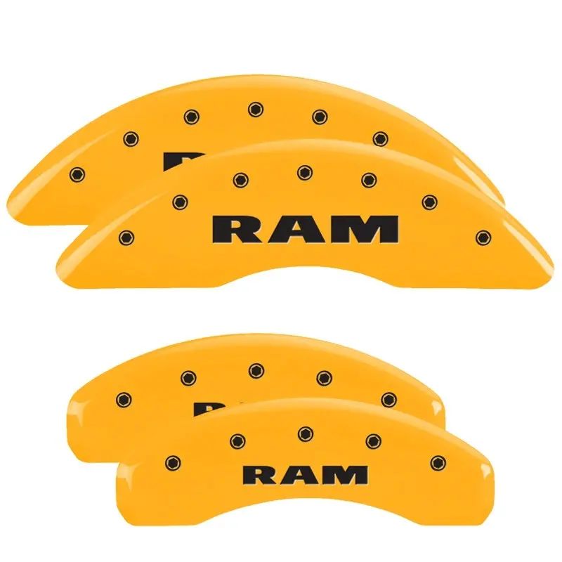 Mgp 4 Caliper Covers Engraved Front & Rear 2019 Ram 1500 Yellow Finish Black Ram Logo 1