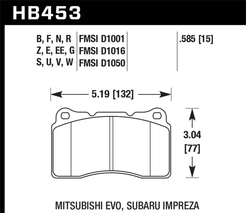 Hawk 03-06 Evo / 04-09 Sti / 09-10 Genesis Coupe (Track Only) / 2010 Camaro Ss / 08-09 Pontiac G8 Gx - Hb453z.585 2