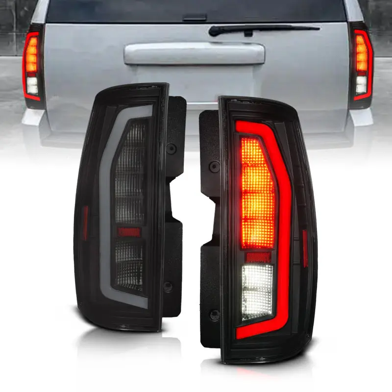 Anzo 07-14 Chevrolet Suburban / 07-14 Gmc Yukon Black Full Led Tail Light Plank Style W/ Smoke Lens 1
