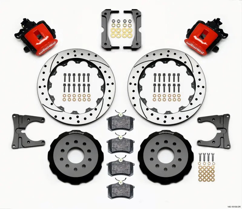 Wilwood Combination Parking Brake Rear Kit 12.88In Drilled Red 2005-2014 Mustang - 140-10159-Dr 1