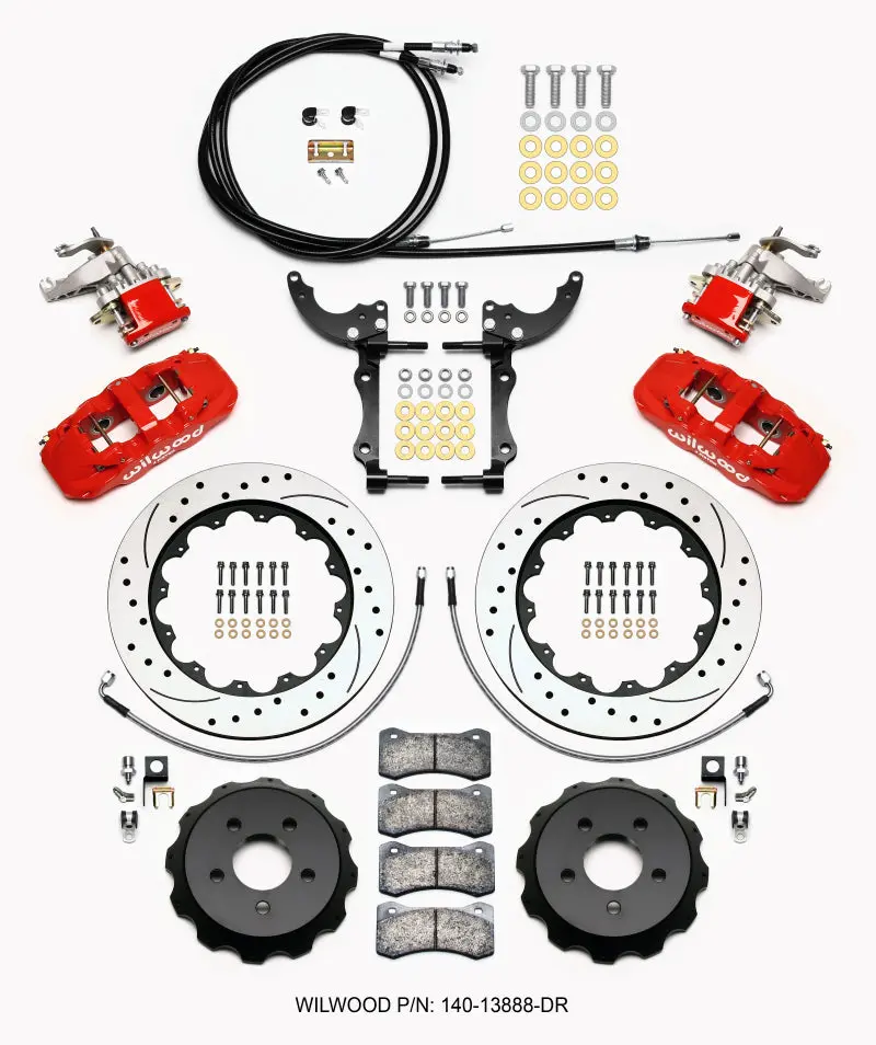 Wilwood Aero4 / Mc4 Rear Kit 14.00 Drilled Red 2015-Up Mustang W/Lines & Cables - 140-13888-Dr 1