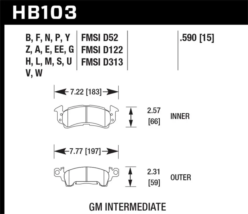 Hawk 69-81 Chevy Camaro Ht-10 Race Rear Brake Pads - Hb103s.590 1