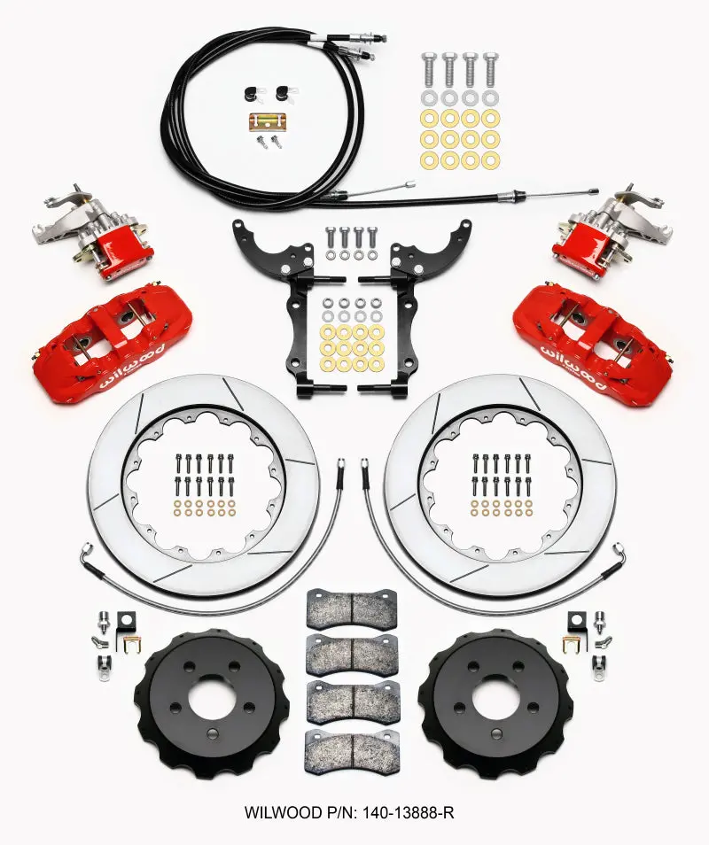 Wilwood Aero4 / Mc4 Rear Kit 14.00 Red 2015-Up Mustang W/Lines & Cables - 140-13888-R 1