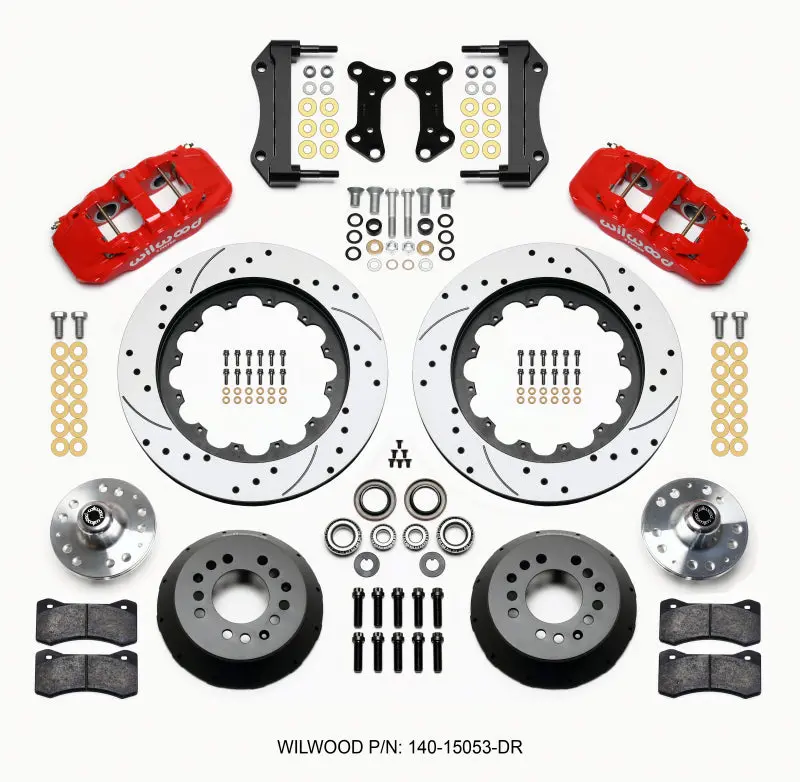 Wilwood Aero6 Front Hub Kit 15.00 Drilled Red 67-69 Camaro 64-72 Nova Chevelle - 140-15053-Dr 1
