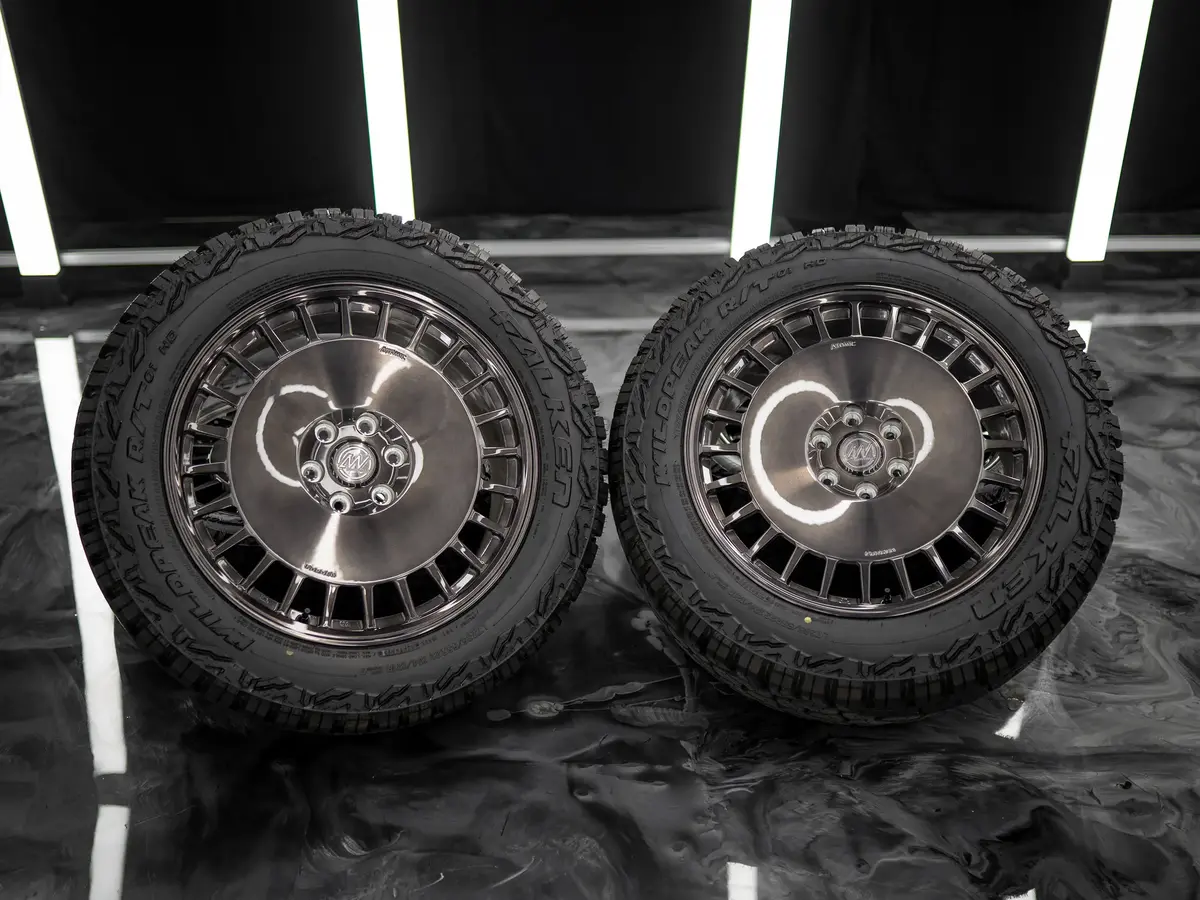 22-Inch Awdx Gloss Brushed Grey Wheels + Falken Wildpeak R/T Lt285/55 R22 Tire Set For Tesla Cybertruck (Demo Set) 2