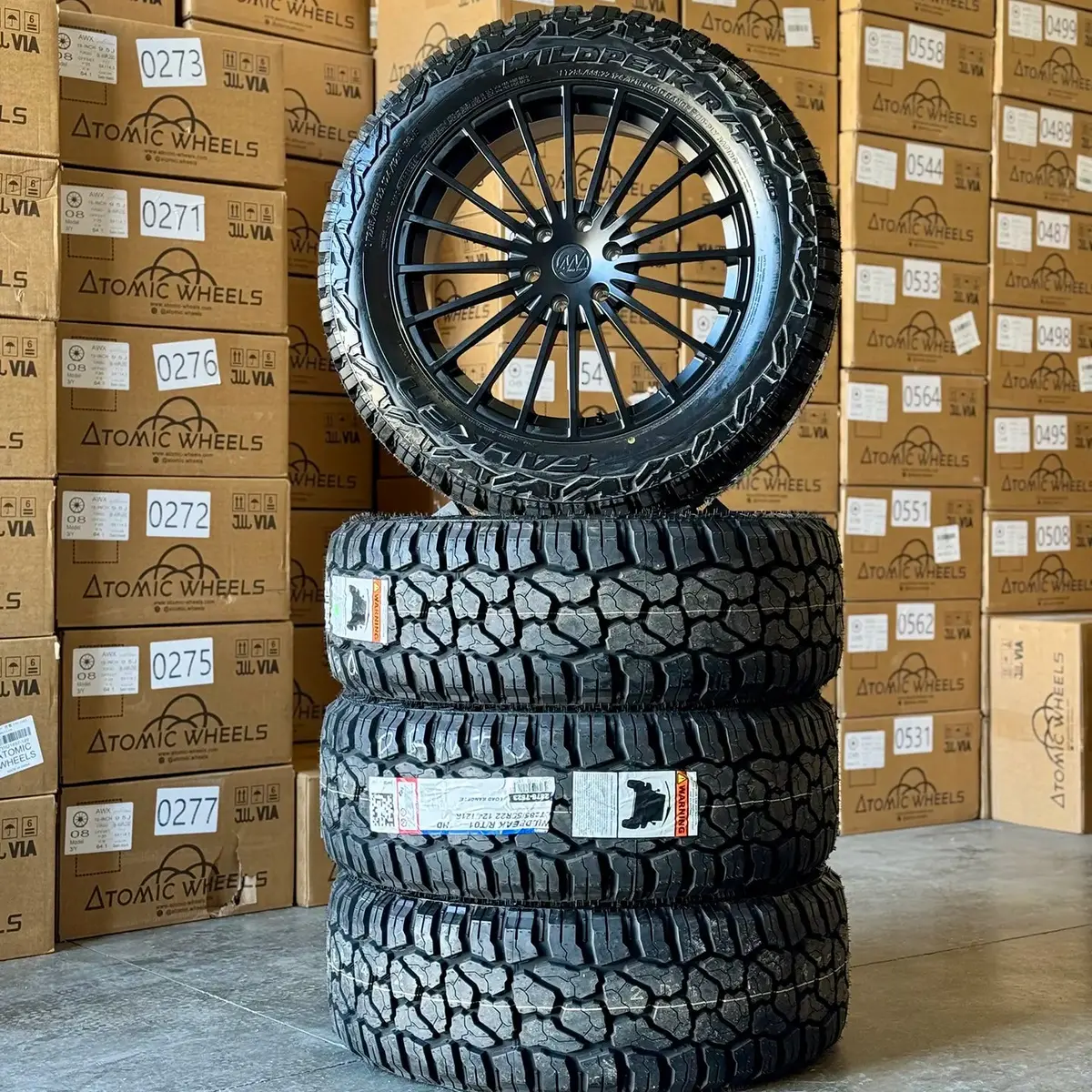 22-Inch Awx1 Satin Black Wheels + Falken Wildpeak R/T 285/55R22 Tire Set (Demo Set) For Tesla Cybertruck 1