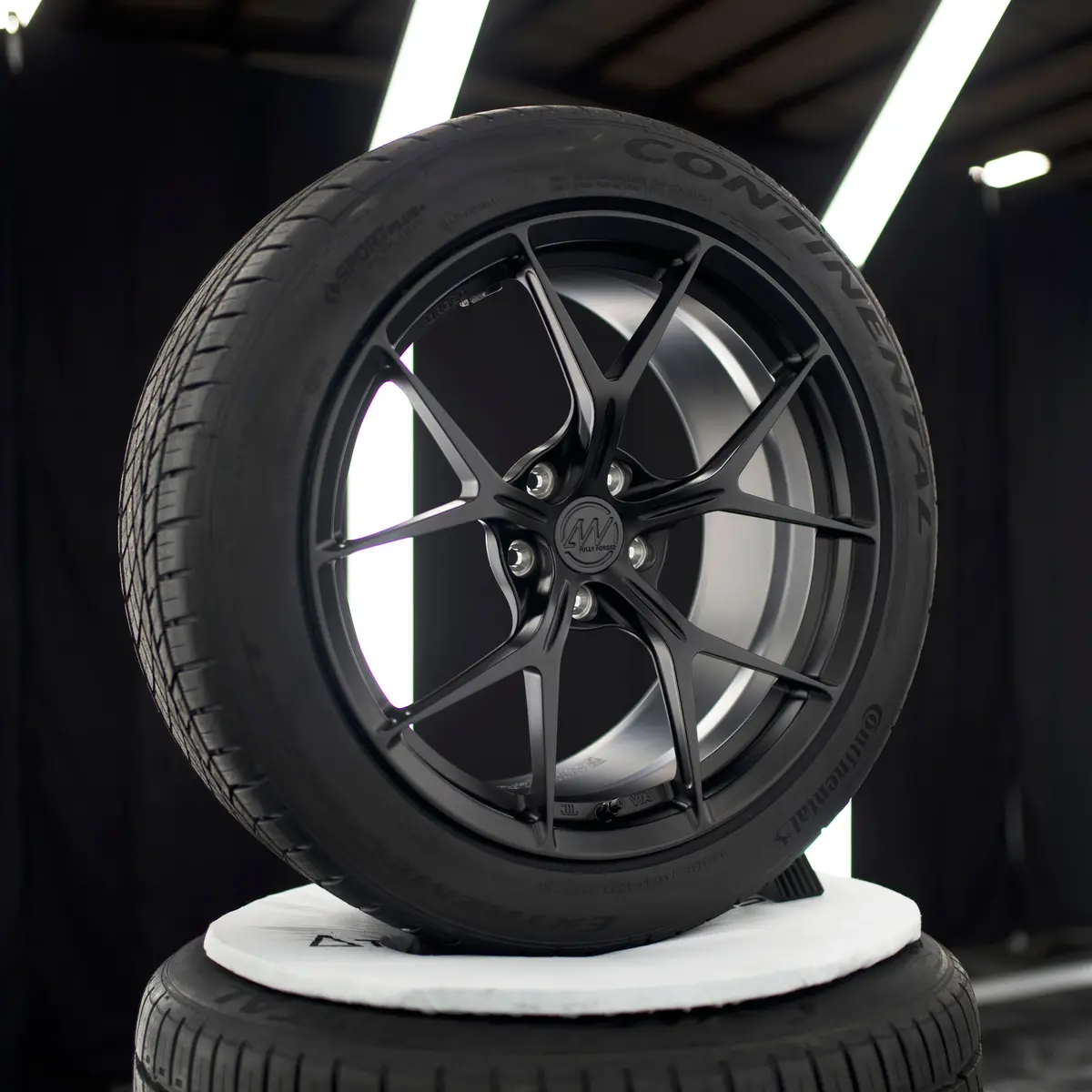 19-Inch Awzz Satin Black Wheels + Continental Extreme Contact Dws06 Plus 255/45R19 Tire Set For Tesla Model Y 1