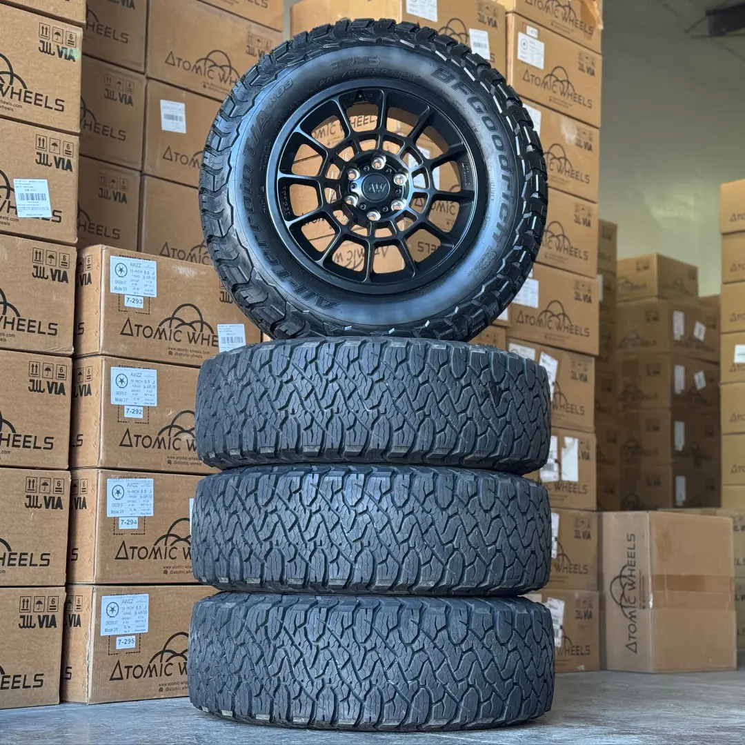 20-Inch Aw08 Satin Black Wheels + Bfgoodrich All-Terrain T/A Ko3 Lt285/65R20 Tire Set For Tesla Cybertruck 1