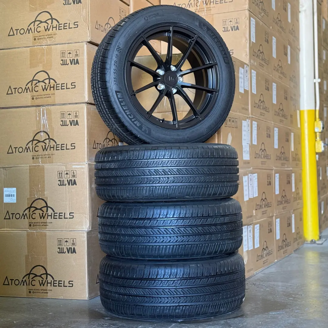 18-Inch Awx Satin Black Wheels + Michelin Pilot Sport 4 All-Season 235/55R18 Tire Set For Tesla Model Y 1