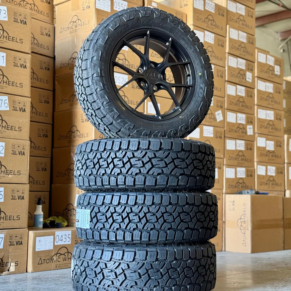 20-Inch Awzz Satin Black + Toyo Open Country A/T Iii Ev Lt275/60R20 Tire Set For Rivian R1s/R1t 1