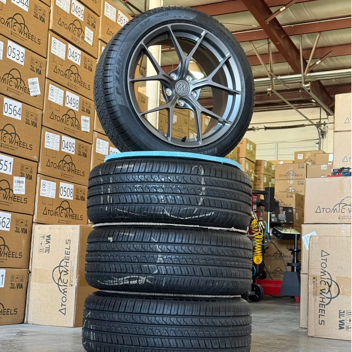 18-Inch Awzz Satin Gunmetal Wheels + Pirelli P Zero As Plus Elect 235/45R18tire Set For Tesla Model 3 1