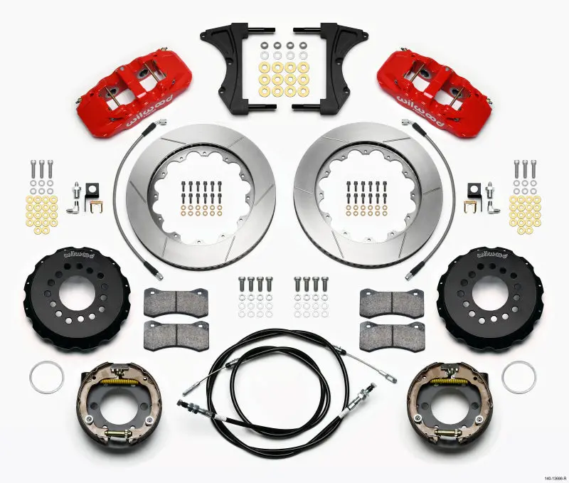 Wilwood Aero4 Rear Kit 14.00 Red 2005-2014 Mustang W/ Bmr Suspn. W/Lines - 140-13686-R 1