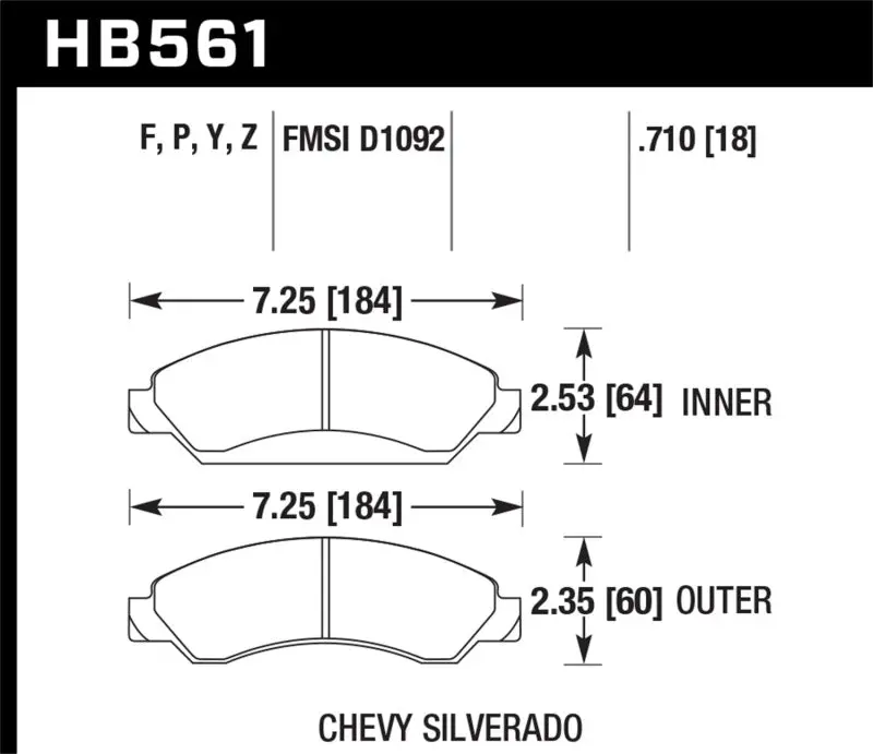 Hawk Avalanche/Silverado/Suburban/Tahoe / Gmc Sierra Yukon Hps Front Street Brake Pads - Hb561f.710 2