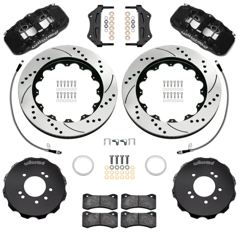 Wilwood 99-02 Nissan Skyline Aerolite 6R Front Bbk W/ 14.00In D/S Rotors & Flexlines - Black 1