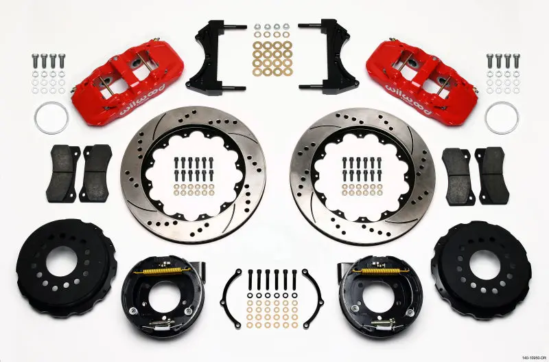 Wilwood Aero4 Rear P-Brake Kit 14.00In Drill Red 2005-2014 Mustang - 140-10950-Dr 1
