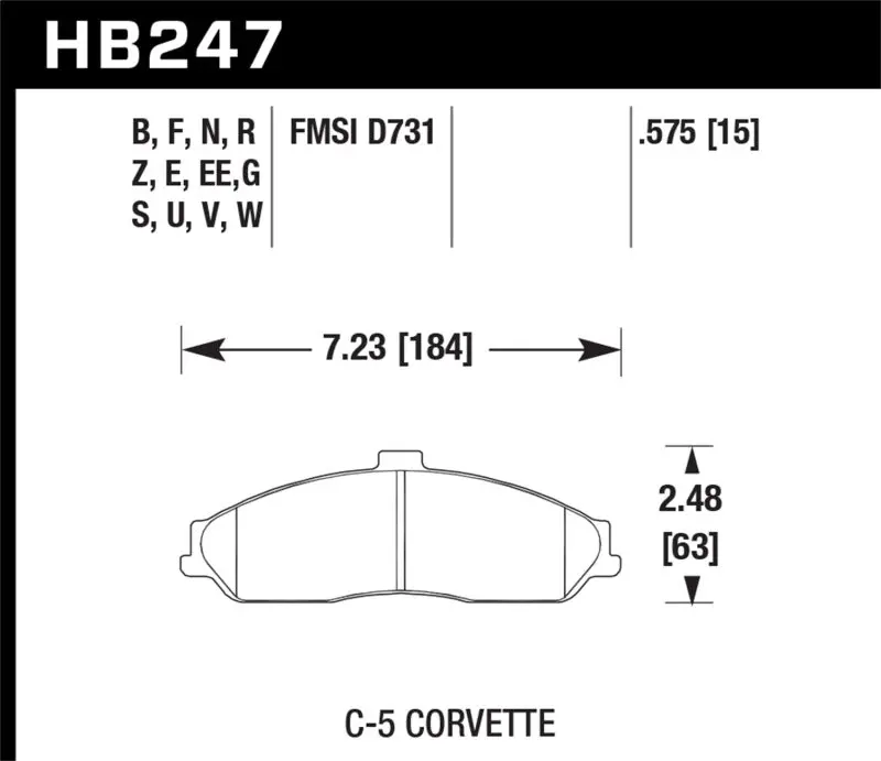 Hawk C5/C6 Corvette Hps 5.0 Front Brake Pads - Hb247b.575 2