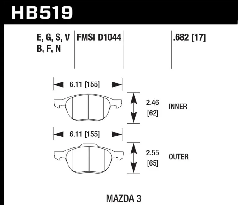 Hawk Hp+ 08-09 Mazda 3 / Ford/ Volvo Dtc-60 Race Front Brake Pads 1