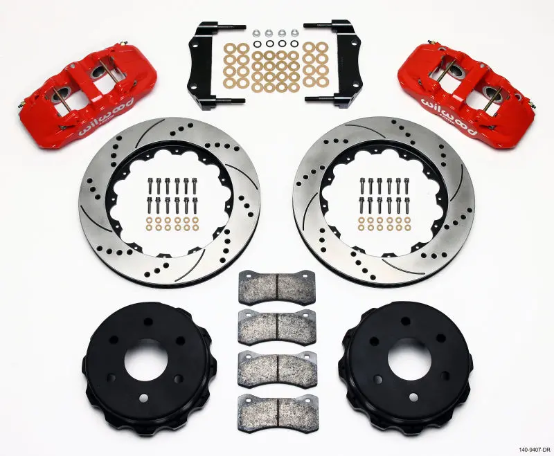 Wilwood Aero4 Reartruck Kit 14.25In Drill Red 1999-2010 Gm 1500-Suv 1 Piston Oe Caliper - 140-9407-Dr 1