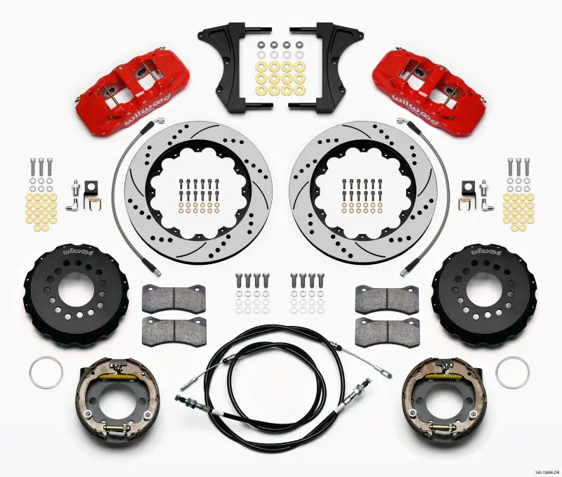Wilwood Aero4 Rear Kit 14.00 Drilled Red 2005-2014 Mustang W/ Bmr Suspn. W/Lines - 140-13686-Dr 1