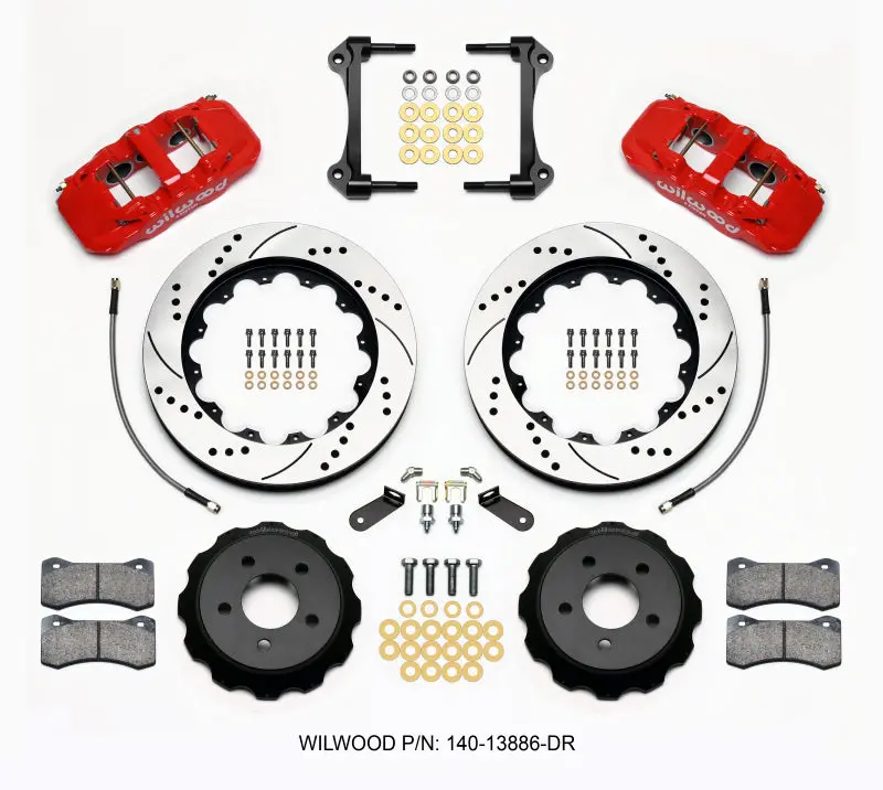 Wilwood Aero6 Front Hat Kit 14.00 Drilled Red 2015-Up Mustang W/Lines - 140-13886-Dr 1