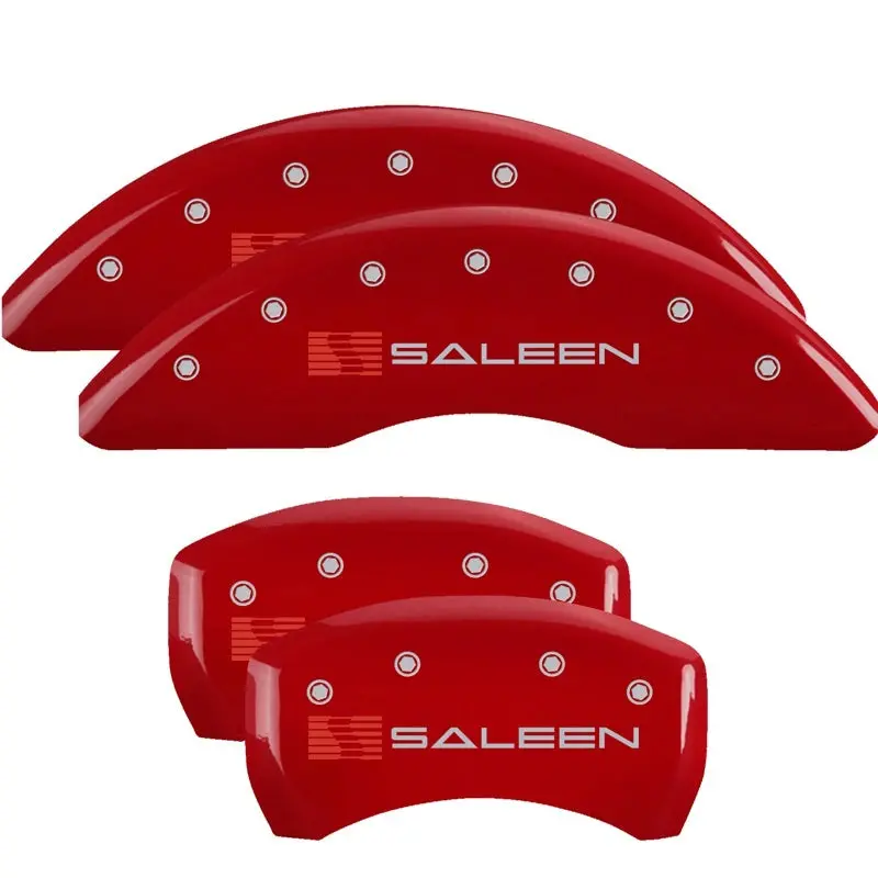 Mgp 4 Caliper Covers Engraved Front & Rear 15-23 Ford Mustang Yellow Finish Black Saleen Logo 1
